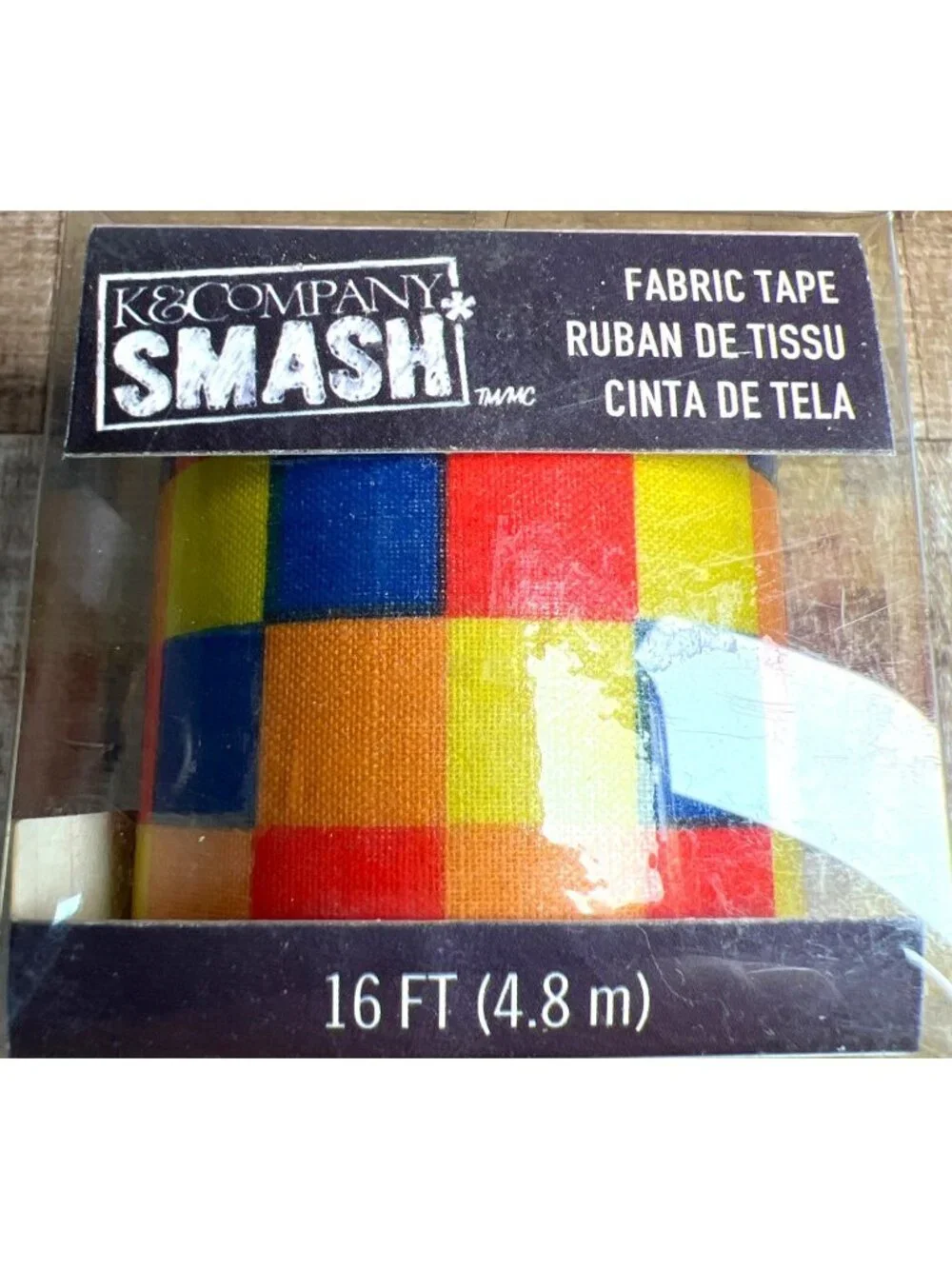 2 Pkg K&Company Smash Color Blocks Fabric Tape 16 Ft (4.8 M) Adhesive Roll For C